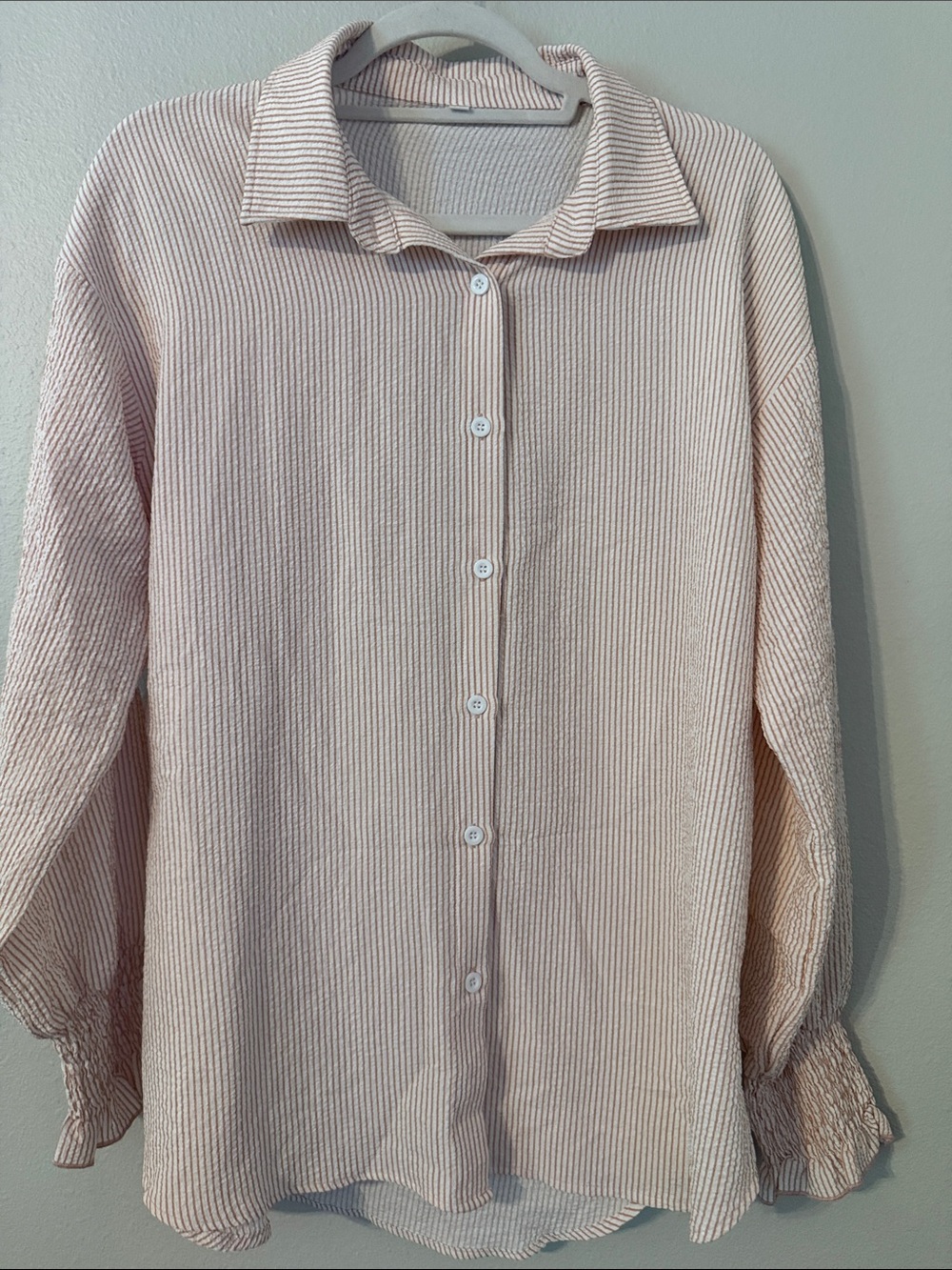 Light Pink Textured Button-Up Shirt